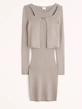 Abercrombie & Fitch Ribbed Midi Dress Set in Taupe